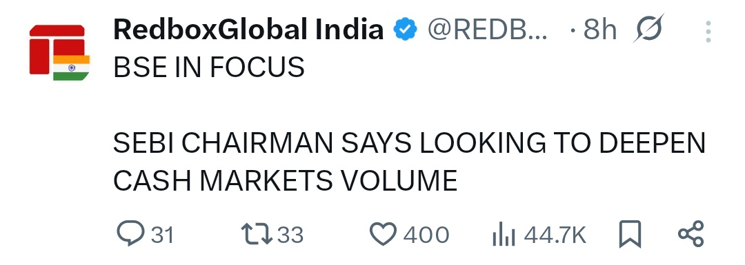 flyingbird308's tweet photo. 🙎🏻
Restore 20x leverage in equity or cut down charges in the same segment. Cash market liquidity will automatically improve, option buyers will move to equity and even your data will show fewer loss-makers in options.

Stop messing with the weekly expiry .

@SEBI_India @BSEIndia https://t.co/TRIedRBi8n