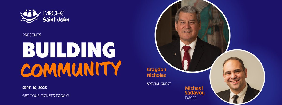 L’Arche Saint John &amp; The McKenna Group present Building Community on Sept. 10 at Delta Hotels. Featuring Hon. Graydon Nicholas &amp; emcee Michael Sadavoy. Join 400+ guests in support of inclusion!

Tickets: larchesaintjohn.org/buildingcommun…