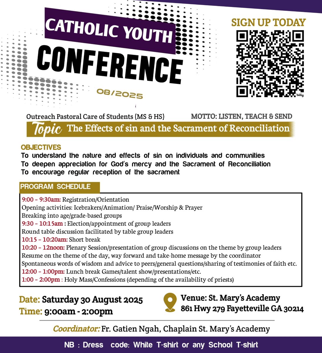 Middle and High School Students, please join Fr. Gatien for our Catholic Youth Conference