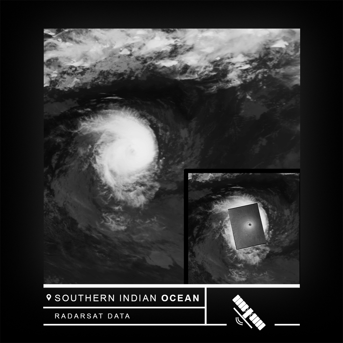 csa_asc's tweet image. The rectangle in the middle of this image of Tropical Cyclone Freddy in the South Indian Ocean shows how RCM data can be used to see through the clouds.

Learn how #RADARSAT data helps communities prepare for hurricanes: 

asc-csa.gc.ca/eng/satellites…
#OnOurRadar #SpaceBenefits