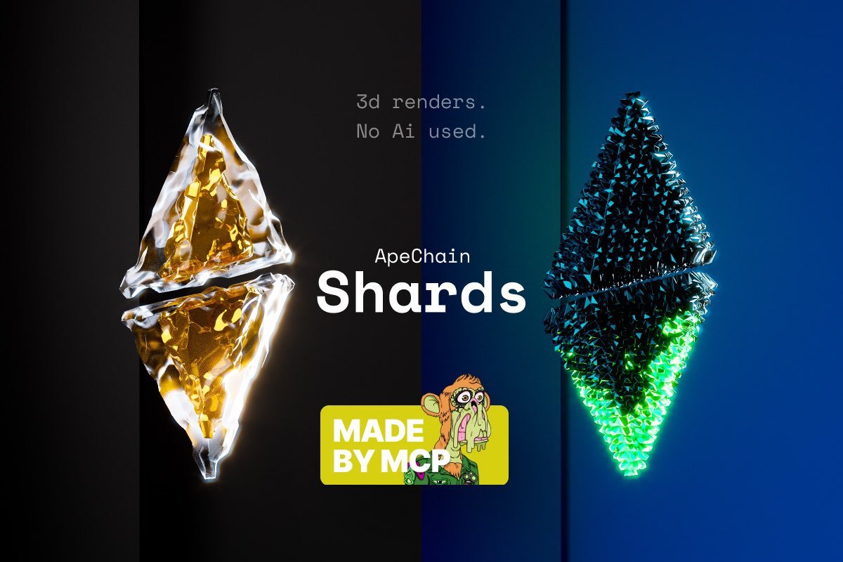 🚨 Collab Alert 🚨

Teaming up with <a href="/michalprekop/">McP 🦍</a> for ApeChain Shards free mint 🦍
Hand-crafted 3D (no AI)

📍Mint: Sept 3 | Free | 333 supply | #ApeChain
🎁20x FCFS WL spots

How to enter ⚡
✅ Follow <a href="/michalprekop/">McP 🦍</a> &amp; <a href="/RawyNFT/">Rawy</a>
✅ Like + RT
✅ Tag 3 frens
✅ Drop ur wallet
⏳ 48h