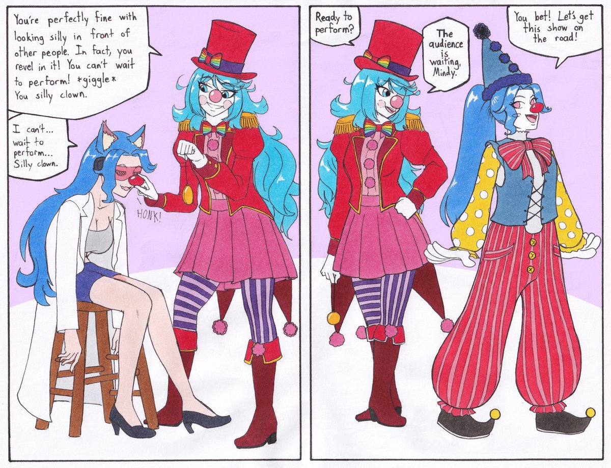 Mindy saw a flyer asking for help at the circus. It didn't quite go how she expected, but she's not complaining. Quite the opposite, she loves her new part time job! Although, now Isa wonders where her boss goes on the weekends.

silliness for <a href="/JulieEditor/">Mindy (Only on Bluesky)</a>