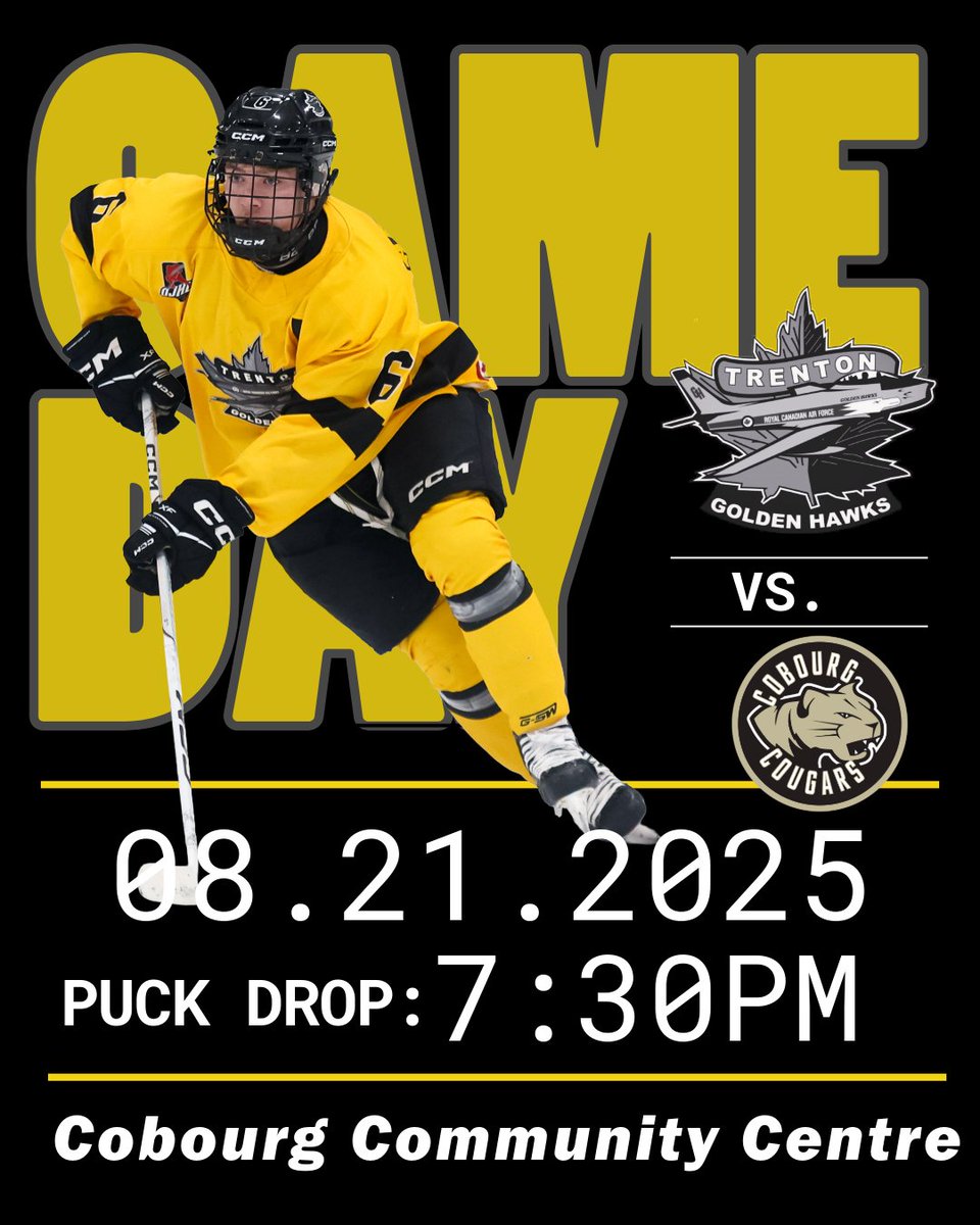 OJHLGoldenHawks's tweet photo. 🚌 GAME DAY 🚌

Hey FANS!  Your HAWKS are hitting the 401 to Cobourg for their first pre-season game of the 2025-26!

Come out &amp; cheer on your HAWKS!!
🏒 7:30pm
🆚 @CougarsHockey 
🎫 @ door - $7/Ad - $5/SN or Teen

https://t.co/JXvWcFaHeL

👏👏👏 GO HAWKS GO👏👏👏

📸ojhlimages https://t.co/0cJvJeye4K