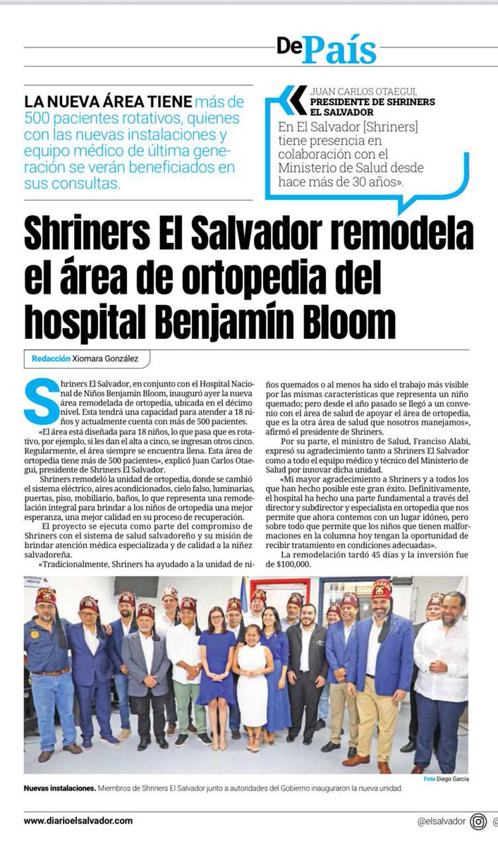 Les comparto la nota de <a href="/elsalvador/">Diario El Salvador</a> sobre el evento de ayer junto con <a href="/Shrinerssv/">Shriners El Salvador</a>. 

Más información en: diarioelsalvador.com