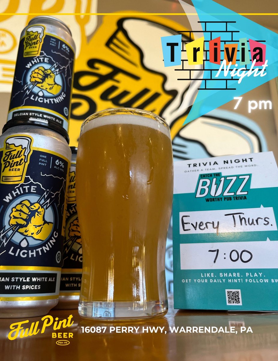 It's Trivia Night w/ Buzz Worthy Pub Trivia! Who's in? Happy Hour runs 4 - 7 pm.
<a href="/BuzzworthyPT/">Buzz Worthy Pub Trivia</a>