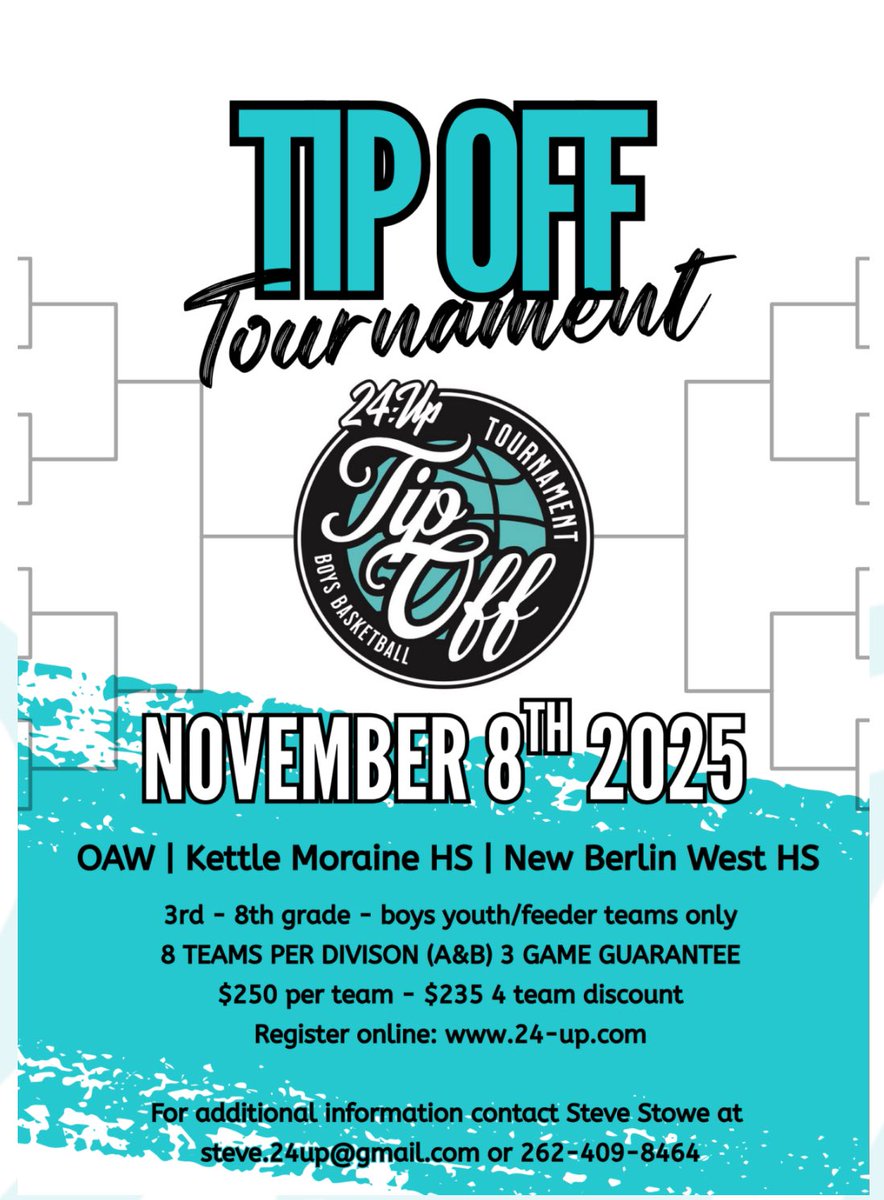 🏀 Youth Boys Teams – The Largest Tip-Off Tourney in the State 🔥
A true staple event for all programs to kick off the season!

Registration Link - 24-up.com/tournaments/ti…