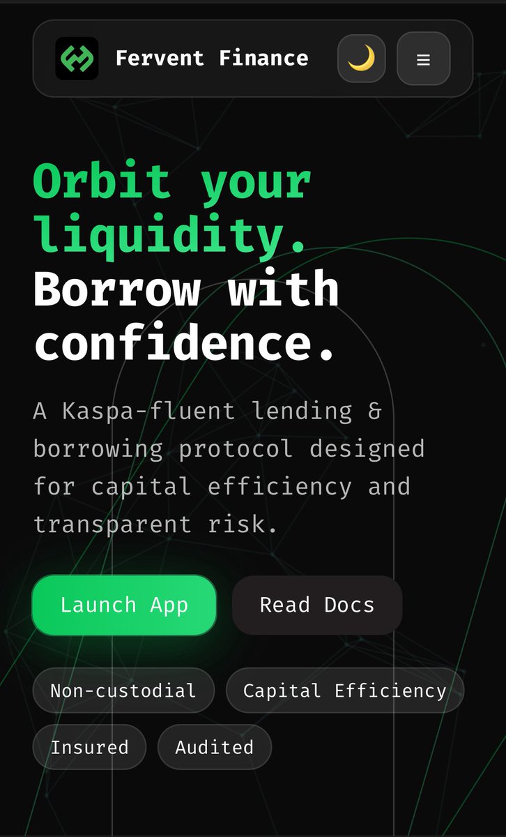 GoonBoyCrypto's tweet photo. 🚀 @Fervent_Finance Beta 1 is now LIVE on the @kasplex Testnet!

Jump in, test it, break it — and let us fix it. 💥

🔗 Testnet: https://t.co/PIkTWNw2LL

We’ve also added fresh docs on creating liquidation bots in our GitBook. 📖

👉 https://t.co/iZv5K2rfoB https://t.co/MA8jpNyQSz