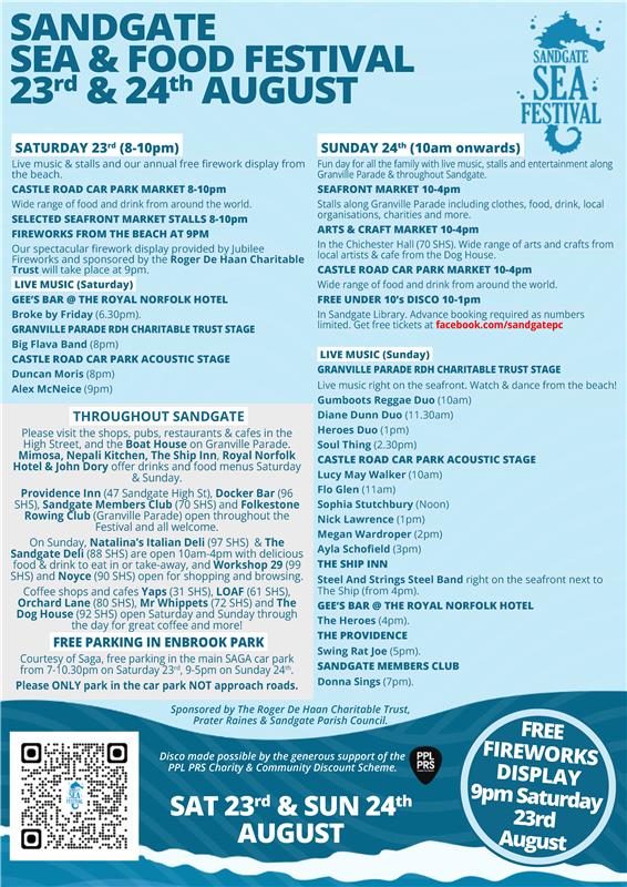 🌊 What’s all the comm-ocean? It's this year's Sandgate Sea Fest!

🎶 Live music, food stalls, entertainment, and fireworks along Granville Parade and Castle Road car park are planned for the bank holiday weekend ➡️ sandgate-pc.gov.uk/2025/03/10/the…