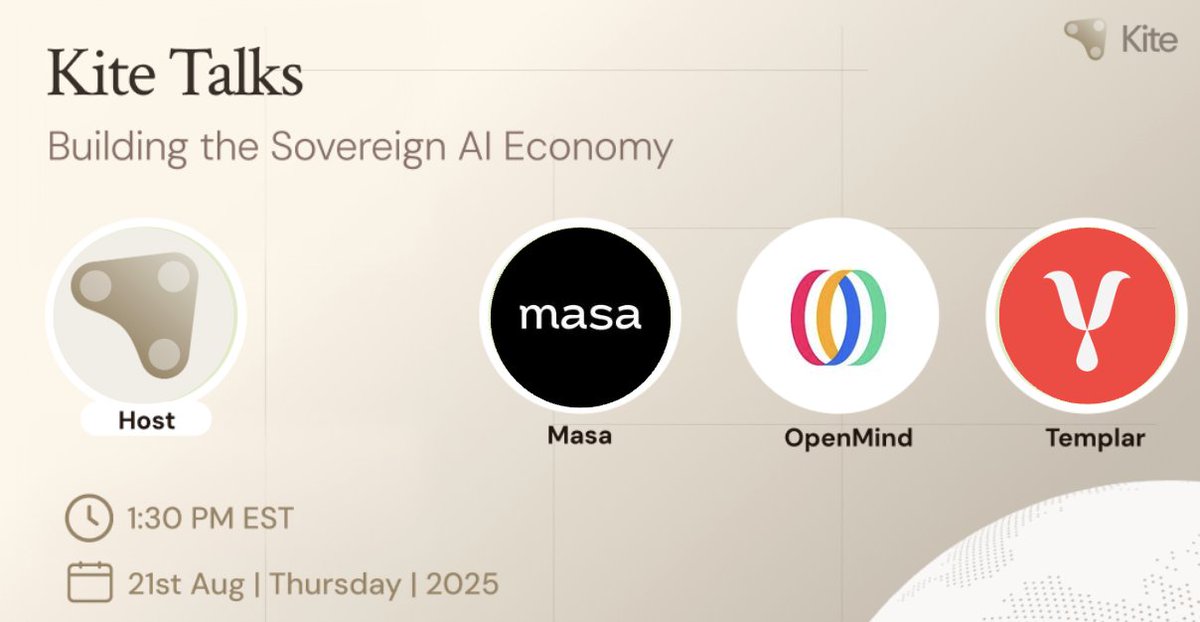 Join us today for a powerful conversation on "Building the Sovereign AI Economy."  

We will be discussing how <a href="/getmasafi/">Masa</a>, <a href="/openmind_agi/">OpenMind</a> and <a href="/tplr_ai/">templar</a> are building the critical layers of a decentralized AI stack - from data, to training, to serving intelligence - and where they