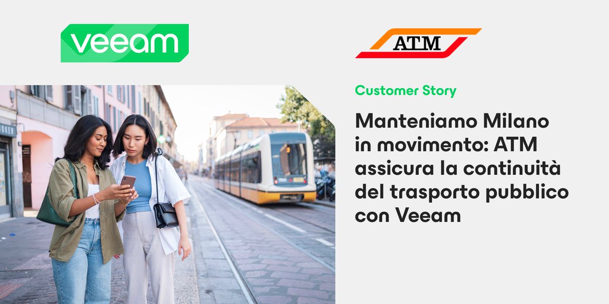 Azienda Trasporti Milanesi (<a href="/atm_informa/">Azienda Trasporti Milanesi</a>) sceglie #Veeam per garantire continuità operativa e protezione dei dati nel trasporto pubblico.

✅ Dati sempre disponibili
✅ Ripristini in pochi minuti
✅ Più risorse per la sostenibilità

🔗 Scopri di più: bit.ly/4mw71XD