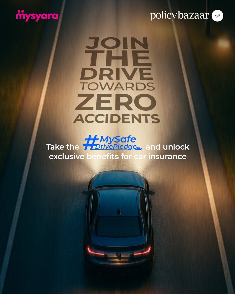 PolicybazaarUAE's tweet image. Safe driving shouldn’t be a reminder that fades, it should be a habit that lasts. 
This #AccidentFreeDay, we’re starting a movement to make safety a way of life for every driver on the road.
Join in and be a part of the change!

#PolicybazaarUAE #AccidentFreeWeek #DriveSafe