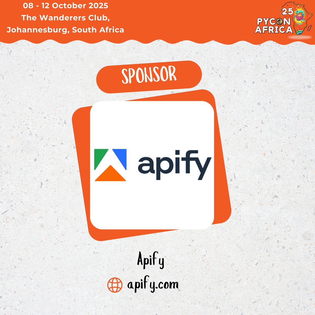 We’re excited to announce Apify as a sponsor of #PyConAfrica2025!
Apify is the largest ecosystem where developers build, deploy, and publish web scrapers.
Grab your tickets: za.pycon.org/tickets
#PyConAfrica #PyConAfrica2025 #PythonInAfrica #PyConZA