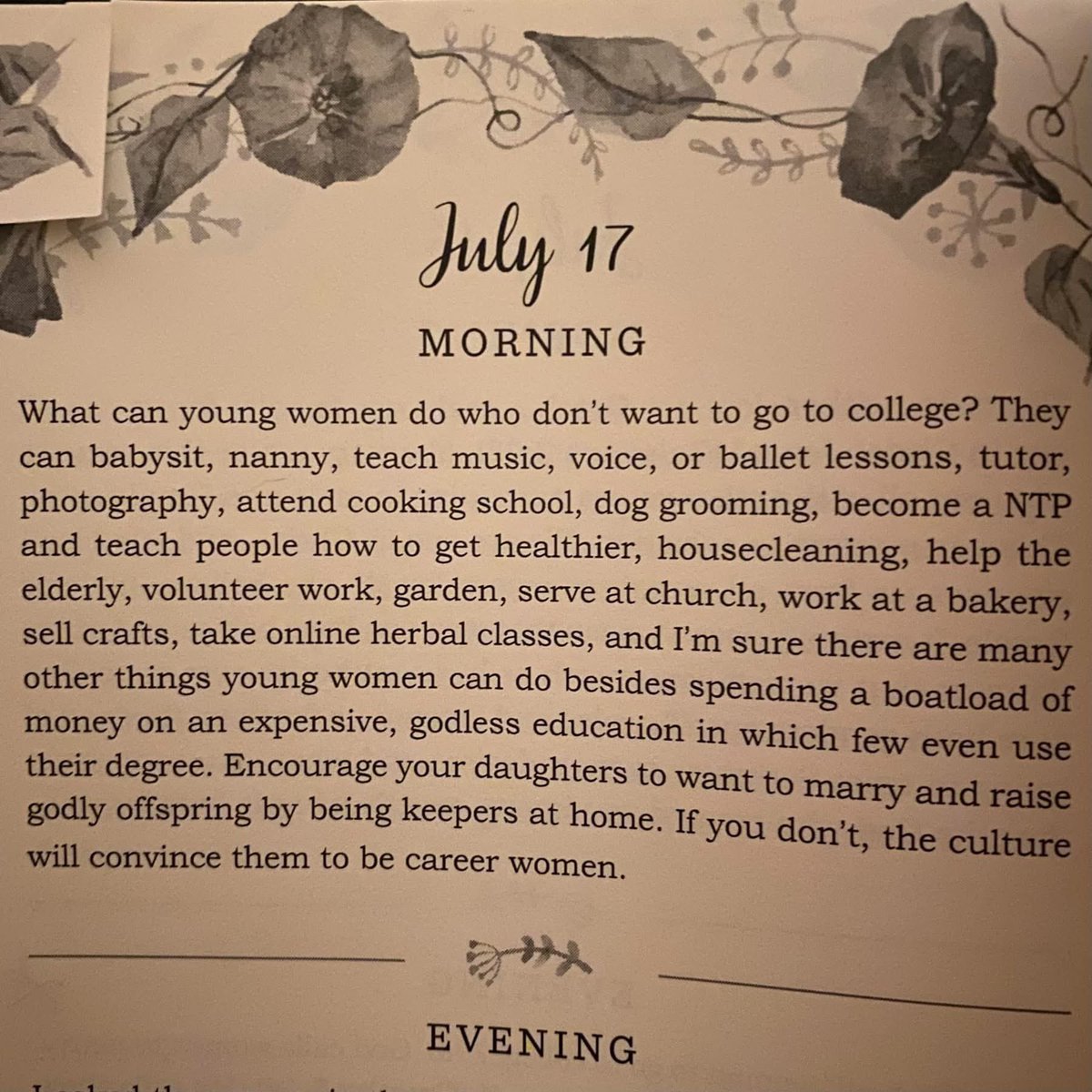 Don’t send your daughters to college to become feminists. Colleges don’t teach them to be chaste, discreet women of God or that they were created to be wives, mothers, and homemakers. They train them for careers and a life of debt, divorce, and mental instability instead.