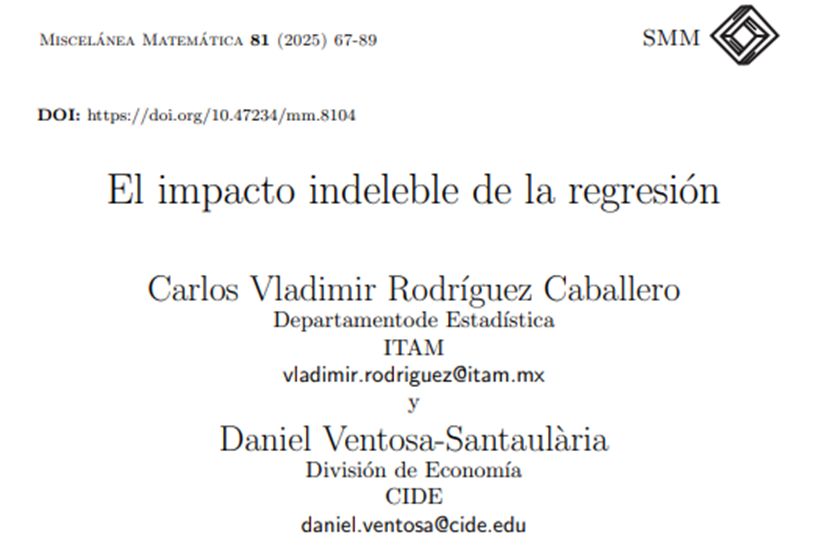La regresión es una de las herramientas estadísticas más usadas en ciencias sociales, pero ¿sabemos realmente qué es? El Prof. Daniel Ventosa de la Div. de Econ. del <a href="/CIDE_MX/">CIDE</a> y Vladimir Rodríguez repasan su historia, fundamentos e impacto. Porque sí: es mucho más que una ecuación
