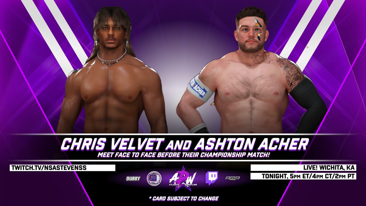 APW_Live's tweet image. 💜APW: Episode 15💜

🏆APW World Championship!
🌈TDN Announcement!
🤼‍♂️Chris Velvet and Ashton Acher Face to Face!
🌟Amber Reed kicks off APW!
+ ALOT MORE!

DONT MISS OUT! APW STREAMS LIVE TONIGHT! 

🗓️TONIGHT🗓️
🕓4pm CST🕓
➡️Twitch.tv/nsastevenss⬅️