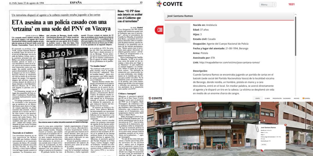 #TalDiaComoHoy de un domingo de 1994 y en plena Semana Grande de Bilbao, #ETA asesinó en el batzoki de #Berango al <a href="/policia/">Policía Nacional</a> José Santana mientras jugaba a cartas, delante de su hija de 8 años. Le dispararon a bocajarro.

¿Os imagináis cómo ha tenido que vivir esa niña?

🧵