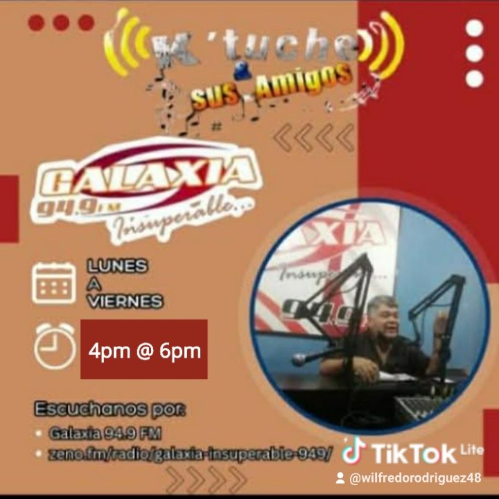 Galaxia 94.9fm tu programa k'tuche y sus amigos con este su servidor Wilfredo K'tuche Rodríguez de lunes a viernes de 4@6 pm con la programacion mas variada de toda la radio de la ciudad con 5 tematicas diferentes a la semana en Ciudad Ojeda Zulia +584246582273