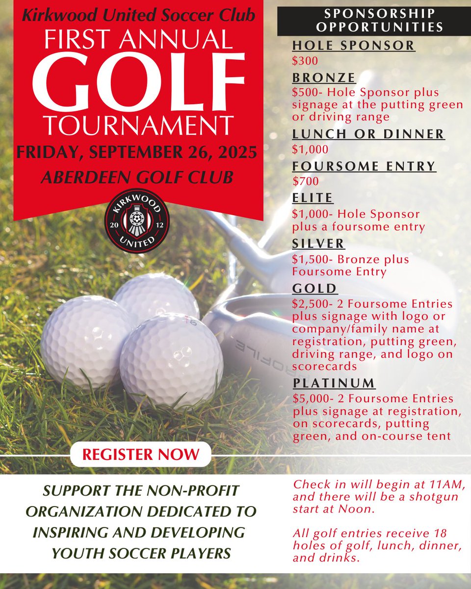 ⛳️FORE! ⛳️
KUSC First Annual Golf Tournament — Fri, Sept 26, 2025 at Aberdeen Golf Club
Check-in: 11:00 AM • Shotgun Start: 12:00 PM
Includes 18 holes + lunch + dinner + drinks.
🎟️ Early-entry raffle with great prizes — register by Sept 1.
👉Register / Sponsor: