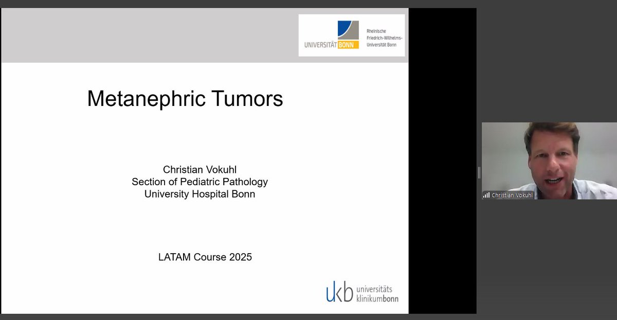 ProgramaTeleo's tweet image. 🔴 AHORA | Clase del Dr. Christian Vokuhl, en el marco del Curso de Actualización en Patología de Tumores Renales Pediátricos. 

¡ÚLTIMAS SEMANAS! Hasta el 1 de septiembre estás a tiempo de sumarte y ponerte al día con todas las clases del Curso. 

Accede: teleosjd.org