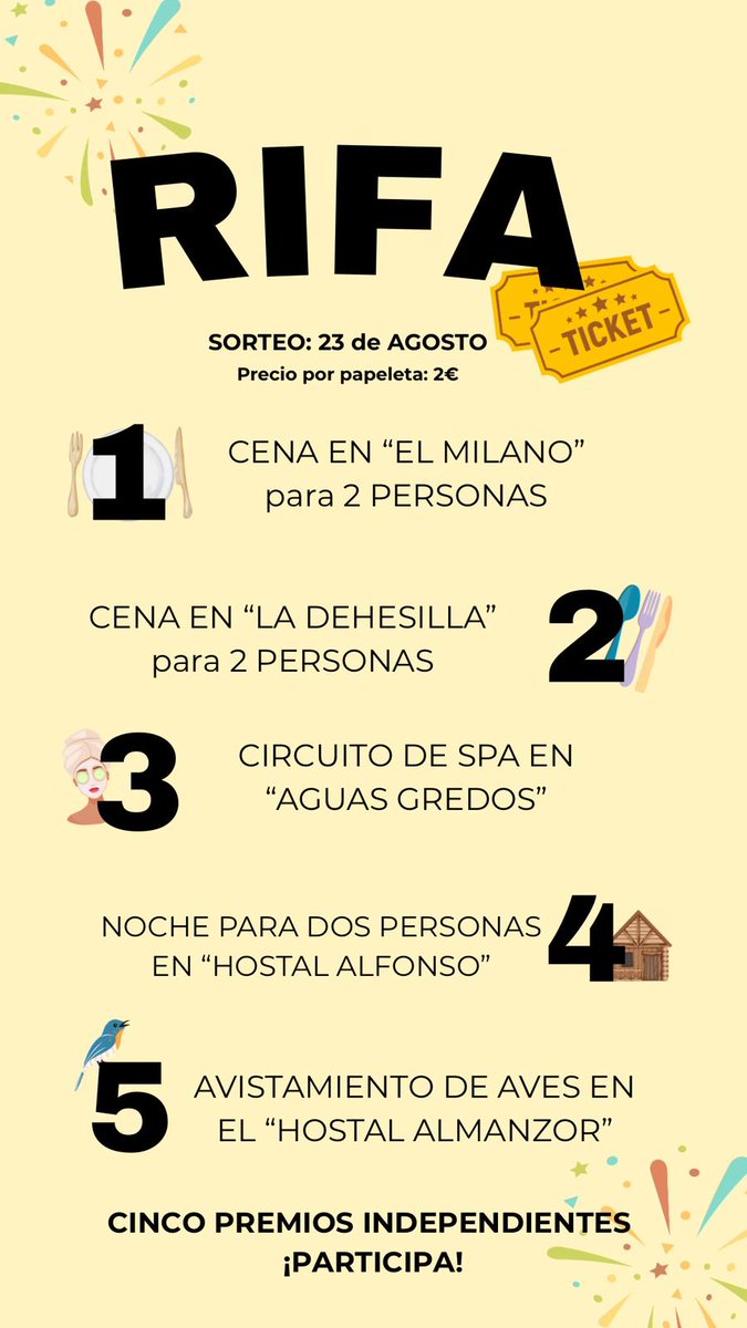 NavadijosCity's tweet photo. Un año más, desde la @Asoc_ElPiornal de #Navadijos volverán a organizar su tradicional GRAN RIFA que incluirá estupendos premios por sólo 2€ cada papeleta.  Puedes conseguirla dirigiéndote a los socios que colaboran en su venta o a la Junta Directiva. https://t.co/IuChXHNdKz