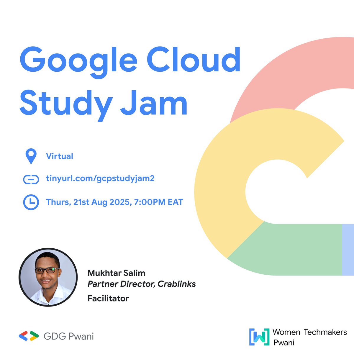 Google Cloud 2nd Session in an hour with <a href="/mukhtarsalim80/">Mukhtar Salim (GeeksLife) 🇰🇪</a> as the facilitator, more handson and technical 
Click the 🔗 👇
gdg.community.dev/events/details…