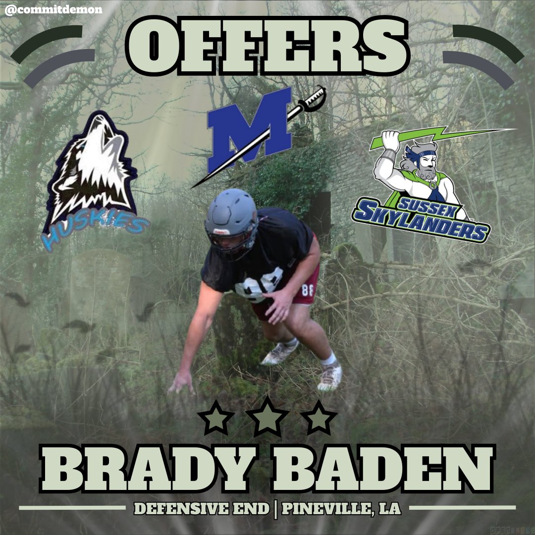 commitdemon's tweet image. Brady Baden (@BradyBaden_FB), the 6'2 230 Defensive End out of Pineville, Louisiana; doesn't have one, not two, but three college offers to play football at the next level! DM to be featured! #bradybaden #offers #football
