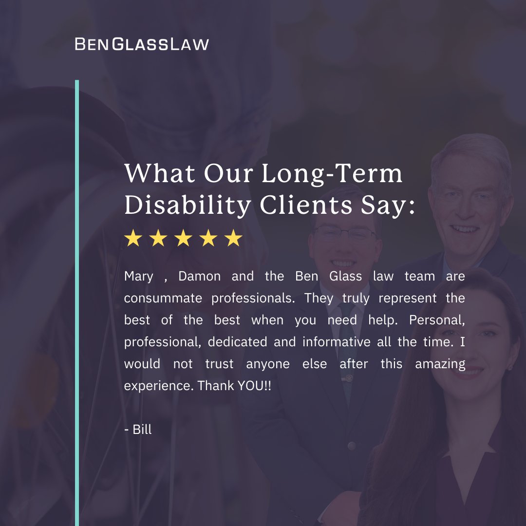 "Best of the best!” — Thank you, Bill, for trusting us with your long-term disability case 🙌. Mary, Damon &amp; the BenGlass Law team are proud to stand by clients with personal care, dedication, and guidance when it matters most.