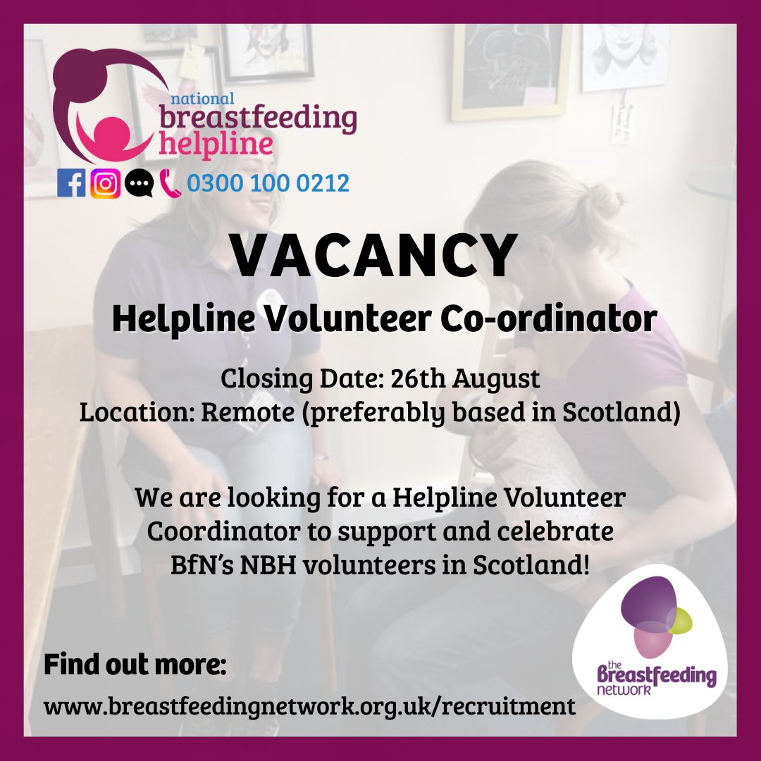 NationalBFHelplineUK (@nbhelpline) on Twitter photo Have you ever thought of becoming part of the National Breastfeeding Helpline team?
We are looking for a Helpline Volunteer Coordinator to support and celebrate <a href="/BfN_UK/">The Breastfeeding Network UK</a>'s NBH volunteers in Scotland!
If this sounds like something you may be interested in, apply here: Have you ever thought of becoming part of the National Breastfeeding Helpline team?
We are looking for a Helpline Volunteer Coordinator to support and celebrate <a href="/BfN_UK/">The Breastfeeding Network UK</a>'s NBH volunteers in Scotland!
If this sounds like something you may be interested in, apply here: