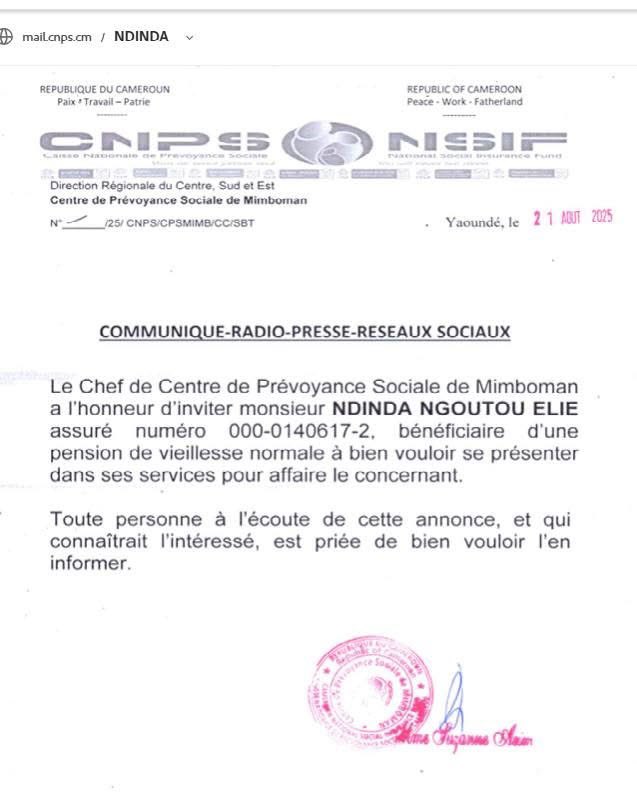 #Communiqué #SécuritéSociale #Cameroun #CNPS #vousneserezjamaisseul