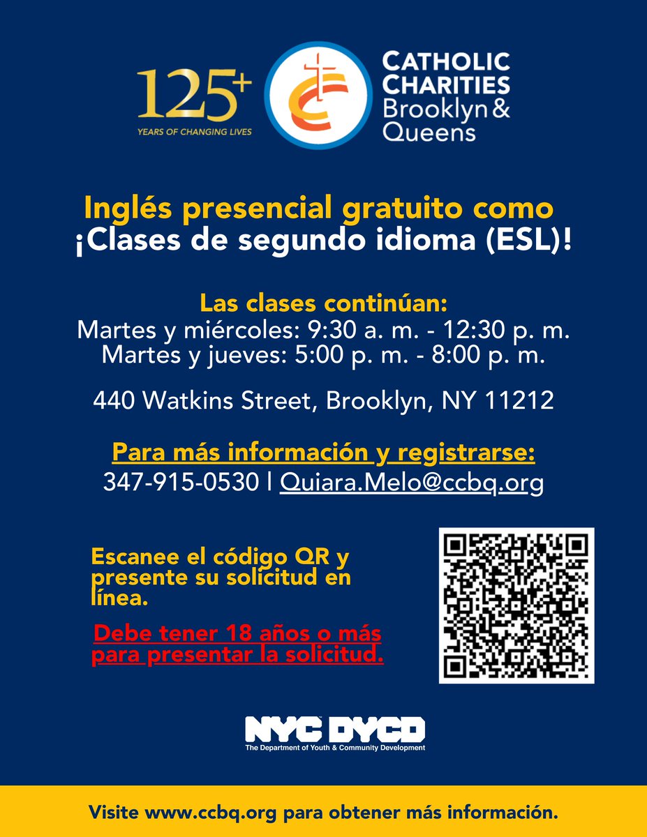 CathCharitiesBQ's tweet image. Unlock your potential with #CCBQ’s #ESLClasses – all for FREE! 🌍✨ Elevate your English skills, connect with new friends, and open doors to endless opportunities. 🚀
This program is sponsored by @NYCYouth.
#BetheSolution #LearnEnglish #ESL