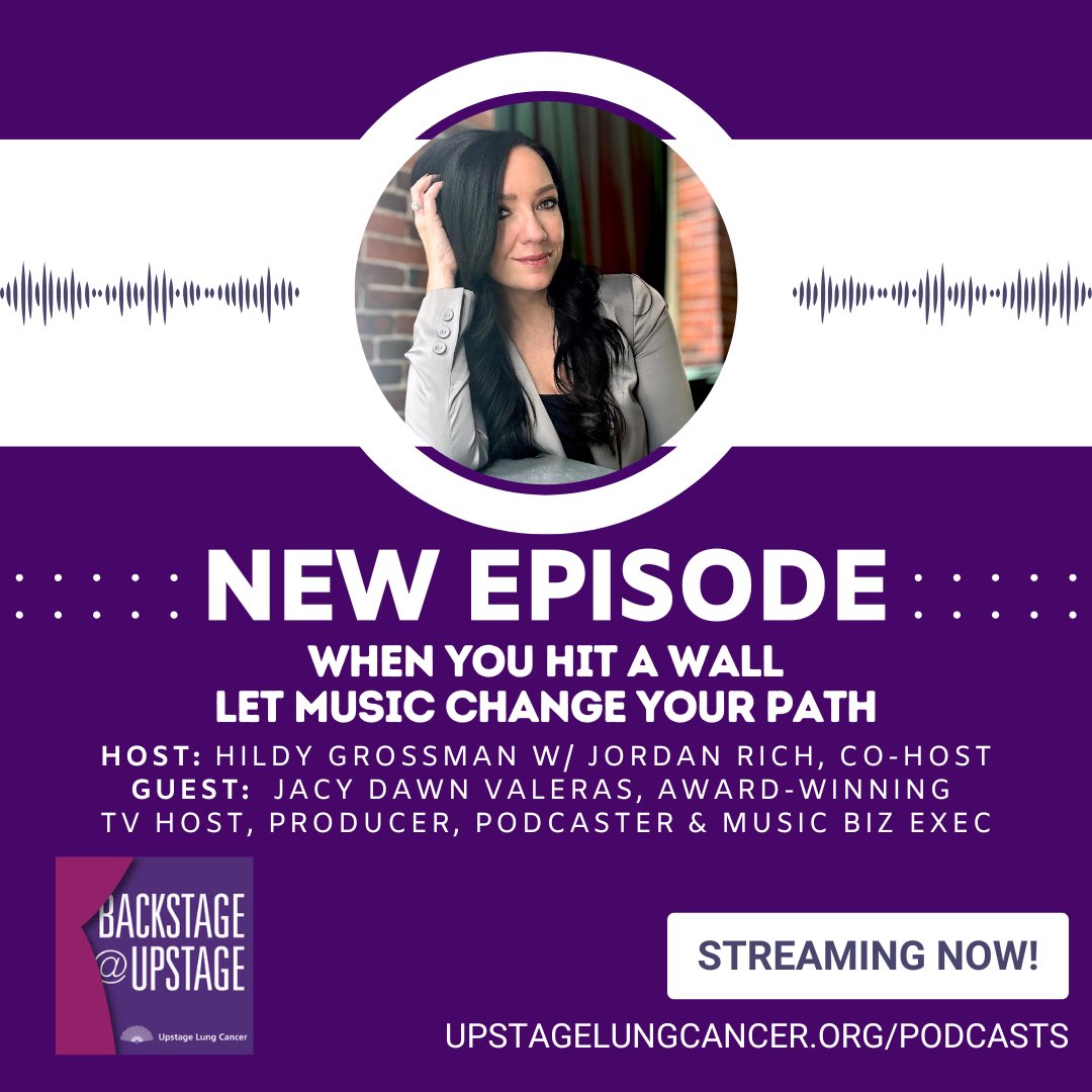 ￼
🎙️NEW PODCAST! When You Hit A Wall: Hildy welcomes <a href="/jacydawnvaleras/">Jacy Dawn Valeras</a> - television host, producer, music business executive, &amp; podcaster with over 25 years of experience in the industry. 🎧: upstagelungcancer.org/podcasts/when-…

#Lilly #Takeda #Bayer #BlueprintMedicines #BoehringerIngelheim
