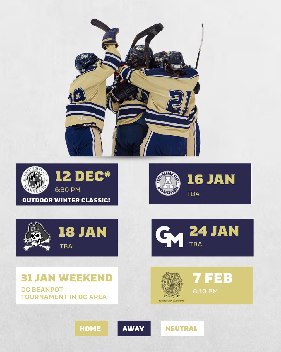 Mark Your Calendars 🗓️

The 2025-2026 GWU Ice Hockey Schedule is Here‼️

Please note that all home games will be played at the St. James Arena❗️

Stay tuned for more information to come👀

#gwuhockey #collegehockey #hockeyschedule #gwuuniversity