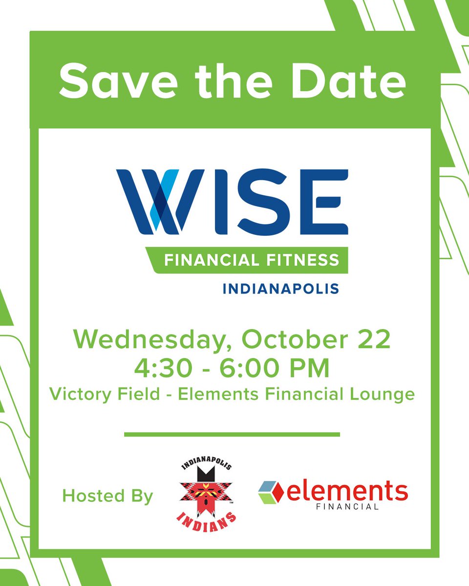 wiseworksIndy's tweet image. Mark your calendars for our WISE Financial Fitness Event! 

🗓️ Oct. 4:30-6 p.m.
📍 Victory Field - Elements Financial Lounge
⭐ Hosted by the @indyindians and @elementsCU
➡️ Registration will go live on Sept. 8