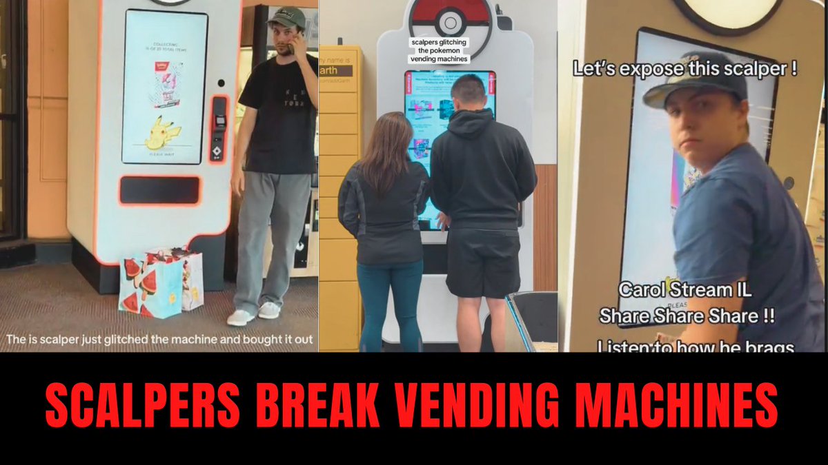 Kennyboulder (@kennyboulder) on Twitter photo REMOVE the Pokemon Center Card VENDING MACHINES. It's COOKED LOL. Scalpers at this point are just glitching and breaking them now.
Video:
youtu.be/OdzO6k1cLKE
<a href="/ScalpersDaWild/">ScalpersHallofFame</a> <a href="/_pikanomics/">Pikanomics</a> <a href="/POKESTREETZ/">PokéStreetz</a> <a href="/pok_re92689/">PokéMama</a> <a href="/PokeTCGiveaways/">Pokemon Giveaways</a> <a href="/OpossumBud/">Opossum Bud</a> <a href="/CardGameNomad/">AJ</a> <a href="/MarcApruzzese/">FRoZeNShAdY</a> REMOVE the Pokemon Center Card VENDING MACHINES. It's COOKED LOL. Scalpers at this point are just glitching and breaking them now.
Video:
youtu.be/OdzO6k1cLKE
<a href="/ScalpersDaWild/">ScalpersHallofFame</a> <a href="/_pikanomics/">Pikanomics</a> <a href="/POKESTREETZ/">PokéStreetz</a> <a href="/pok_re92689/">PokéMama</a> <a href="/PokeTCGiveaways/">Pokemon Giveaways</a> <a href="/OpossumBud/">Opossum Bud</a> <a href="/CardGameNomad/">AJ</a> <a href="/MarcApruzzese/">FRoZeNShAdY</a>