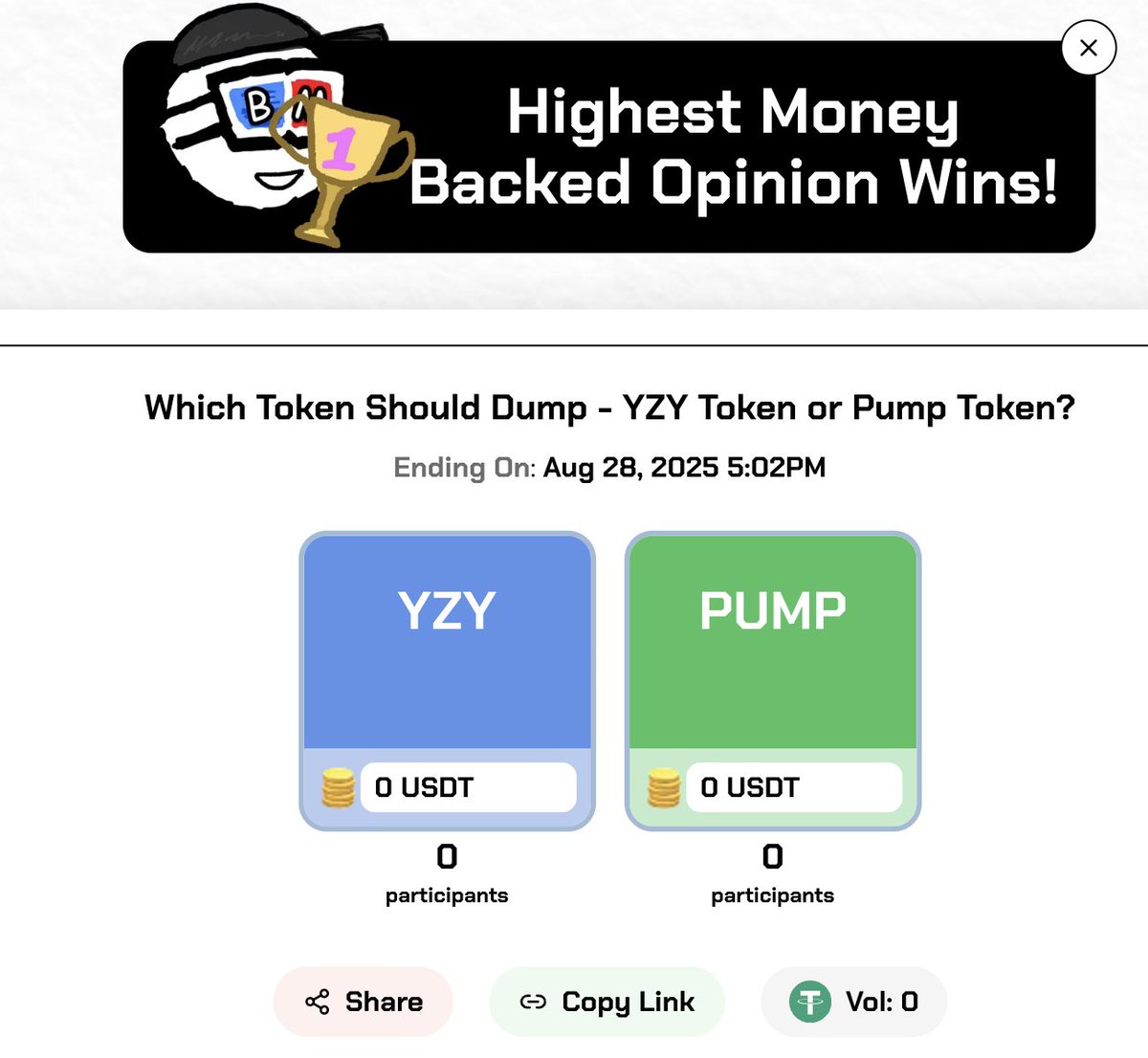 Could <a href="/BeliefMarket_/">Belief Market - trade beliefs</a> become bigger than <a href="/pumpdotfun/">pump.fun</a>? 

Cool app 😎 put your money where your mouth is!

app.belief.market/share/0x75ec1d…

#predictionmarkets #socialfi