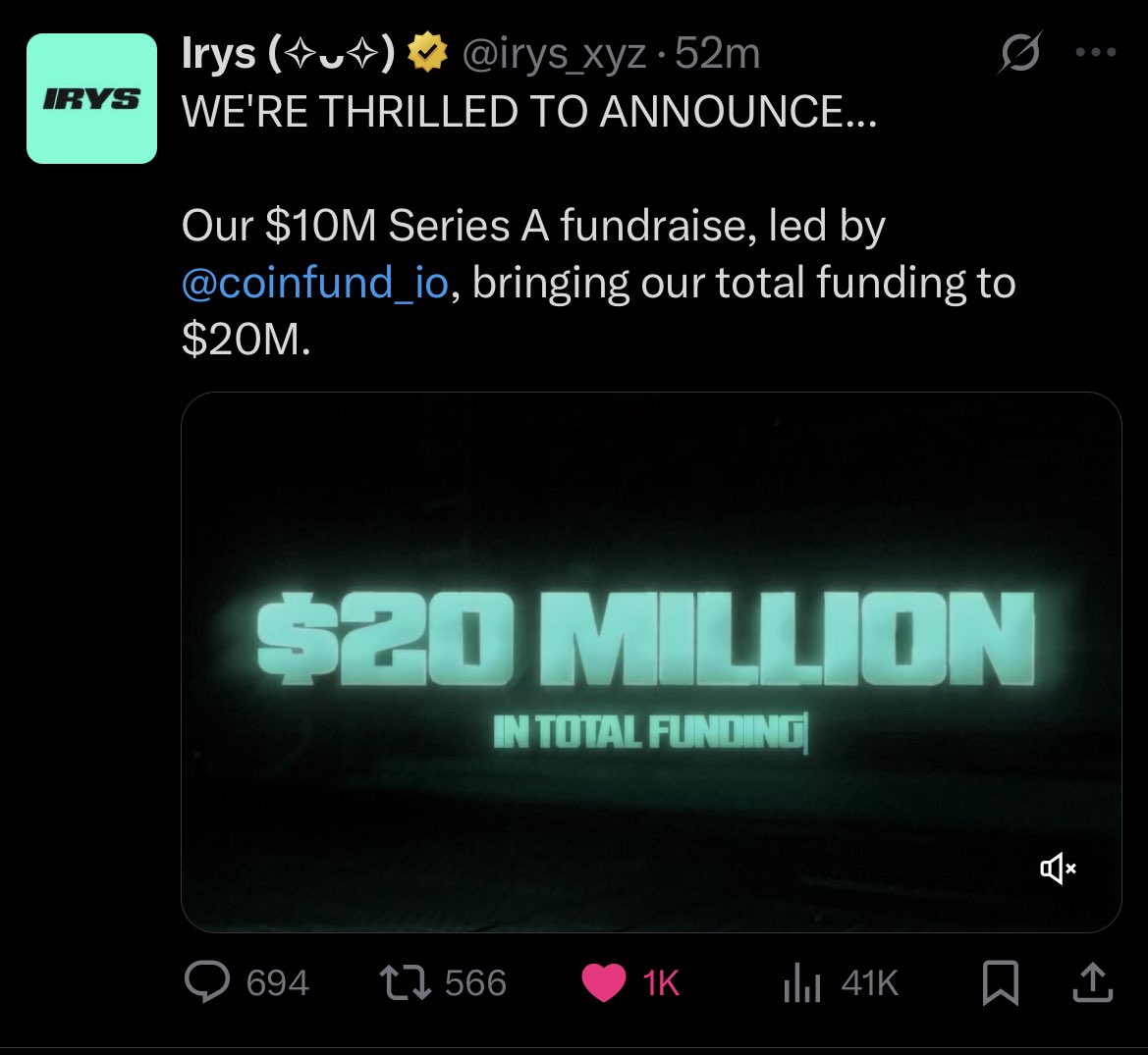 BullFlow 🧩©️ (@cryptobullflow) on Twitter photo hehe <a href="/irys_xyz/">Irys (✧ᴗ✧)</a> raised another $10 milly bringing the total to $20m
but there is a reason why this is an extra bullish signal?
Irys has not raised this on hype or inflated metrics
most early-stage projects raise funds based on speculative potential or inflated metrics hehe <a href="/irys_xyz/">Irys (✧ᴗ✧)</a> raised another $10 milly bringing the total to $20m
but there is a reason why this is an extra bullish signal?
Irys has not raised this on hype or inflated metrics
most early-stage projects raise funds based on speculative potential or inflated metrics