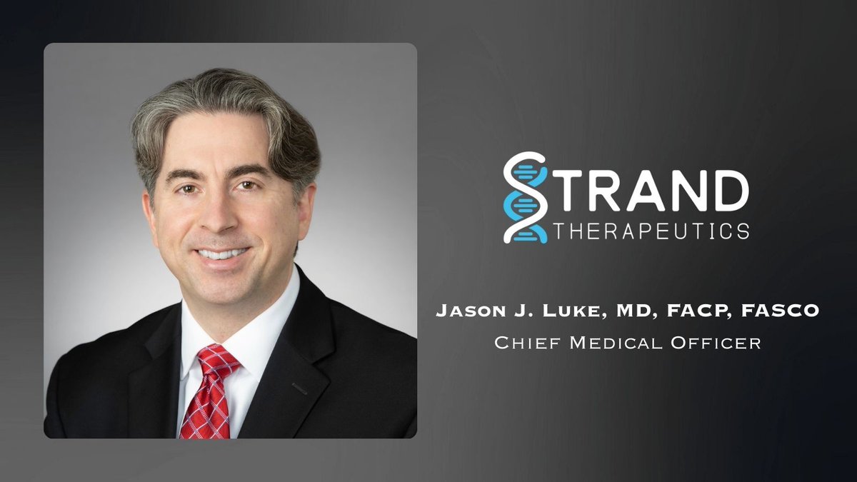 Proud to share that <a href="/jasonlukemd/">Jason Luke, MD, FACP, FASCO</a> will be joining Strand as Chief Medical Officer! Previously a professor <a href="/UPMC/">UPMC</a>, he brings decades of expertise in cancer immunotherapies to the team.