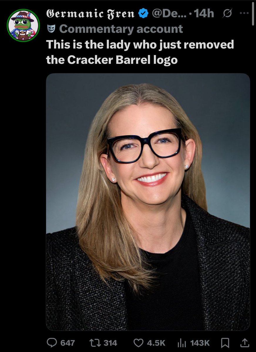 Artofhunger75's tweet image. As a white man I’ve never gone to Cracker Barrel because I don’t support them using a slur against whites in their name. As for their new logo it looks like a huge block of cheese so I’m torn bc cheese is pretty cool when it doesn’t have slurs written on it. #discourse