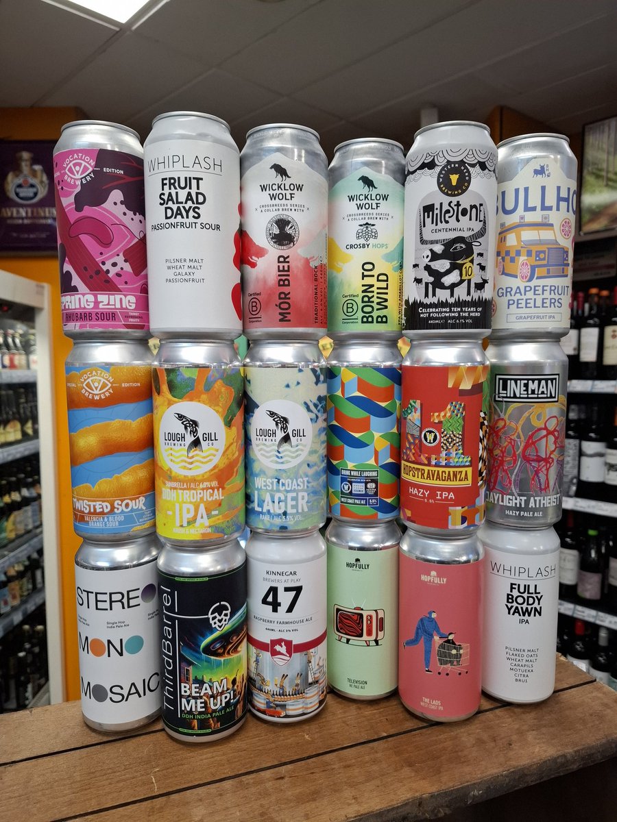 A few of the new and returning beers in to us in the last week or so. #craftbeer #IrishCraftBeer #cans <a href="/GrandCruBeers/">Grand Cru Beers</a> <a href="/fourcorners/">Fourcorners</a> <a href="/AlphaBeerCiderD/">Alpha Beer & Cider Distribution</a> <a href="/NoreastDrinks/">Noreast Drinks</a> <a href="/LINEMANbeer/">LINEMAN</a> #ipa #lager #SourAle #LimitedEdition #DrinkIrish #DrinkLocal