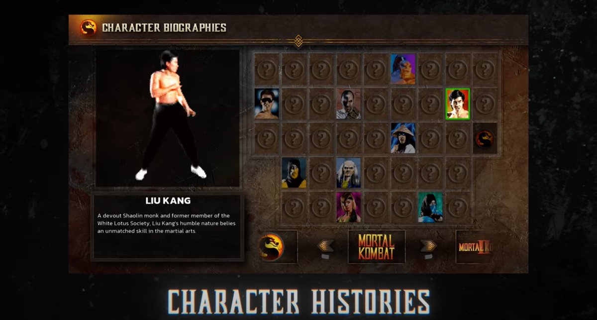 First look at the Character Biographies menu in the Legacy Kollection.

#MKLK #MortalKombat