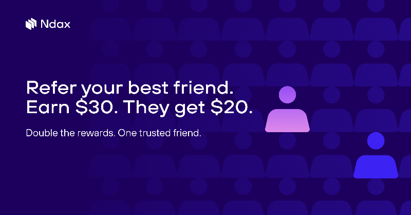 ndaxio's tweet photo. Bring your Day One to Ndax &amp; stack crypto together! 

For a limited time, when your friend signs up using your link &amp; deposits $100+.

🔸You get $30
🔸They get $20

Offer ends Sept 30. Refer someone you love &amp; grow your crypto journey, together. 💕
