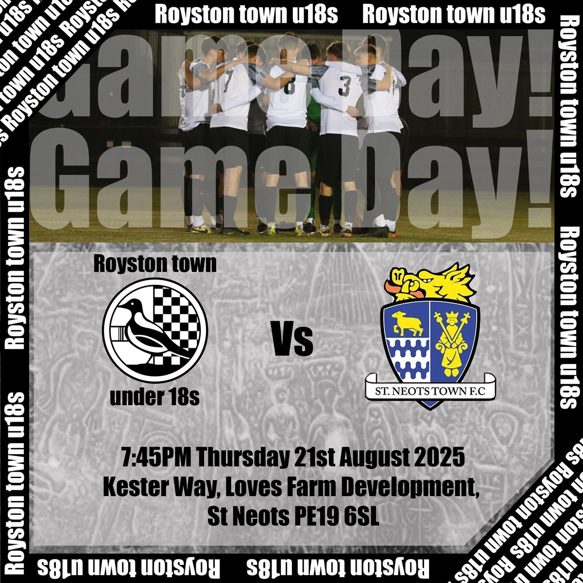 If your not busy tonight why not travel to watch the Under 18s and support the lads in their first match of the season against St Neots U18s. 

📍Kester Way, Loves Farm Football Club, St Neots PE19 6SL
🕖7:45PM