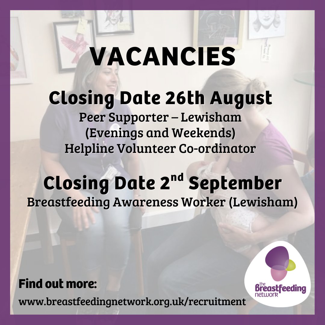 The Breastfeeding Network UK (@bfn_uk) on Twitter photo Passionate about breastfeeding support?
Our Lewisham service is recruiting for Peer Supporter and Breastfeeding Awareness Worker roles.
<a href="/NBHelpline/">NationalBFHelplineUK</a> is also looking for a Helpline Volunteer Co-ordinator.
If you’d love to make a difference and join our team, check out our latest Passionate about breastfeeding support?
Our Lewisham service is recruiting for Peer Supporter and Breastfeeding Awareness Worker roles.
<a href="/NBHelpline/">NationalBFHelplineUK</a> is also looking for a Helpline Volunteer Co-ordinator.
If you’d love to make a difference and join our team, check out our latest