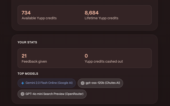 I’ve been using <a href="/yupp_ai/">Yupp</a> for a while now and honestly it changed how I deal with AI tools.
Instead of juggling 10 different sites, I test everything in one place. Image generators, coding models, content writers, research tools you name it.

So far, I’ve earned 8.6K+ credits just