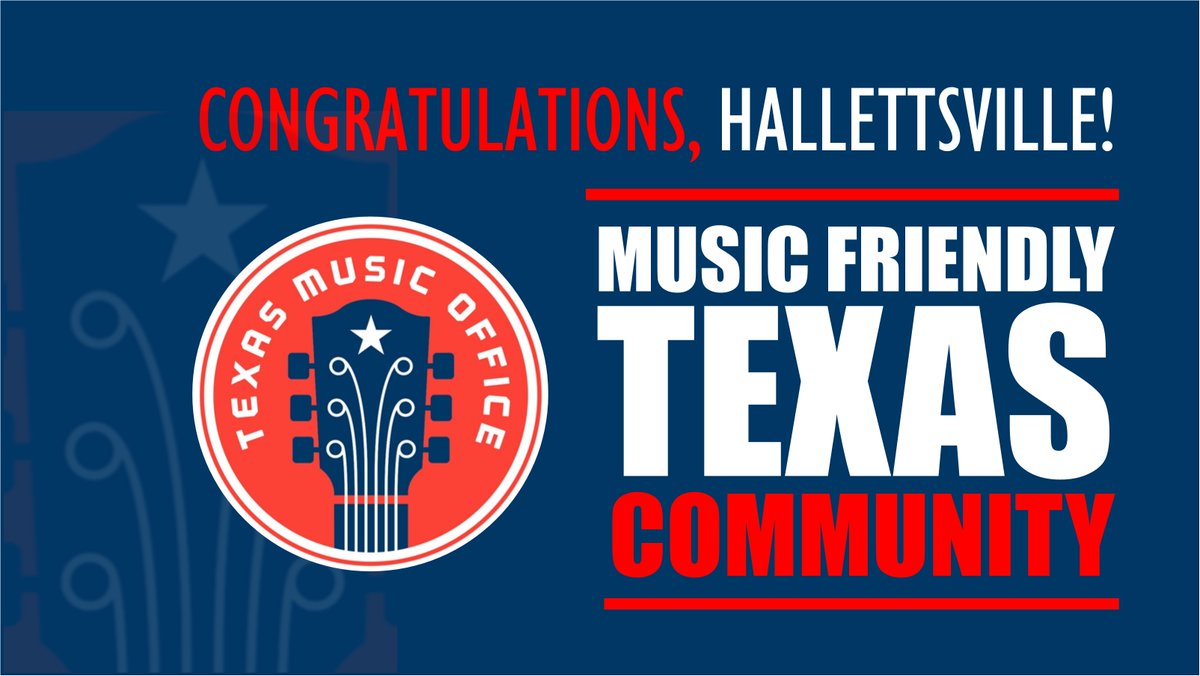 Congratulations to the City of Hallettsville for being designated Texas’ newest Music Friendly Texas Certified Community! 

Hallettsville — which was recognized as a Tourism Friendly Community earlier this month — is furthering their commitment to local economic development and