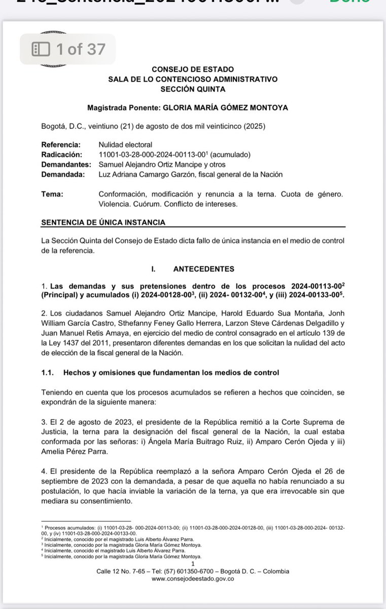 ÚltimaHoraCaracol (@ultimahoracr) on Twitter photo #Atención El Consejo de Estado dejó en firme la elección de Luz Adriana Camargo como fiscal general. Se determinó que no hubo irregularidades en el proceso, en ese sentido se negó la demanda de nulidad.
Vía <a href="/ClaudiaCamilaV/">Claudia Camila Vargas</a>
Caracol.com.co #Atención El Consejo de Estado dejó en firme la elección de Luz Adriana Camargo como fiscal general. Se determinó que no hubo irregularidades en el proceso, en ese sentido se negó la demanda de nulidad.
Vía <a href="/ClaudiaCamilaV/">Claudia Camila Vargas</a>
Caracol.com.co