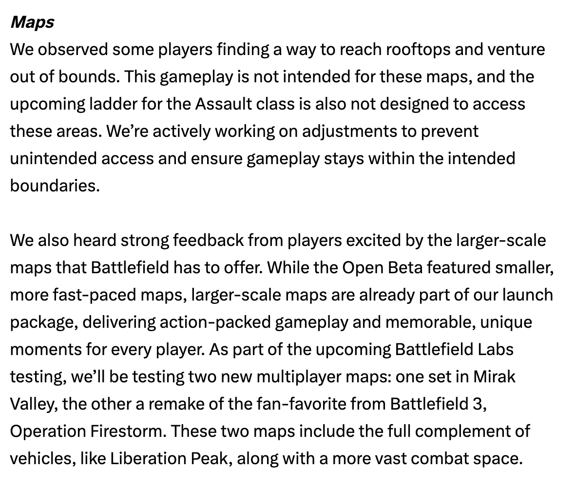 charlieINTEL's tweet photo. Battlefield developers share some updates on the Battlefield 6 launch after feedback from the Beta. https://t.co/YES7picTuK