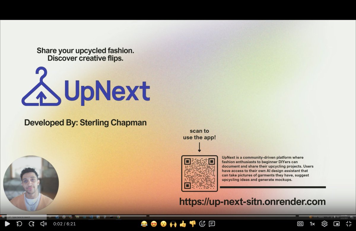 resilientcoders's tweet image. Today’s #engineer talent highlight is Sterling Chapman! For a recent full stack project he built UpNext, a community-driven platform where fashion enthusiasts to beginner DIYers can document and share their upcycling projects. Demo: hubs.ly/Q03DSpxD0
#OpenToWork #Boston