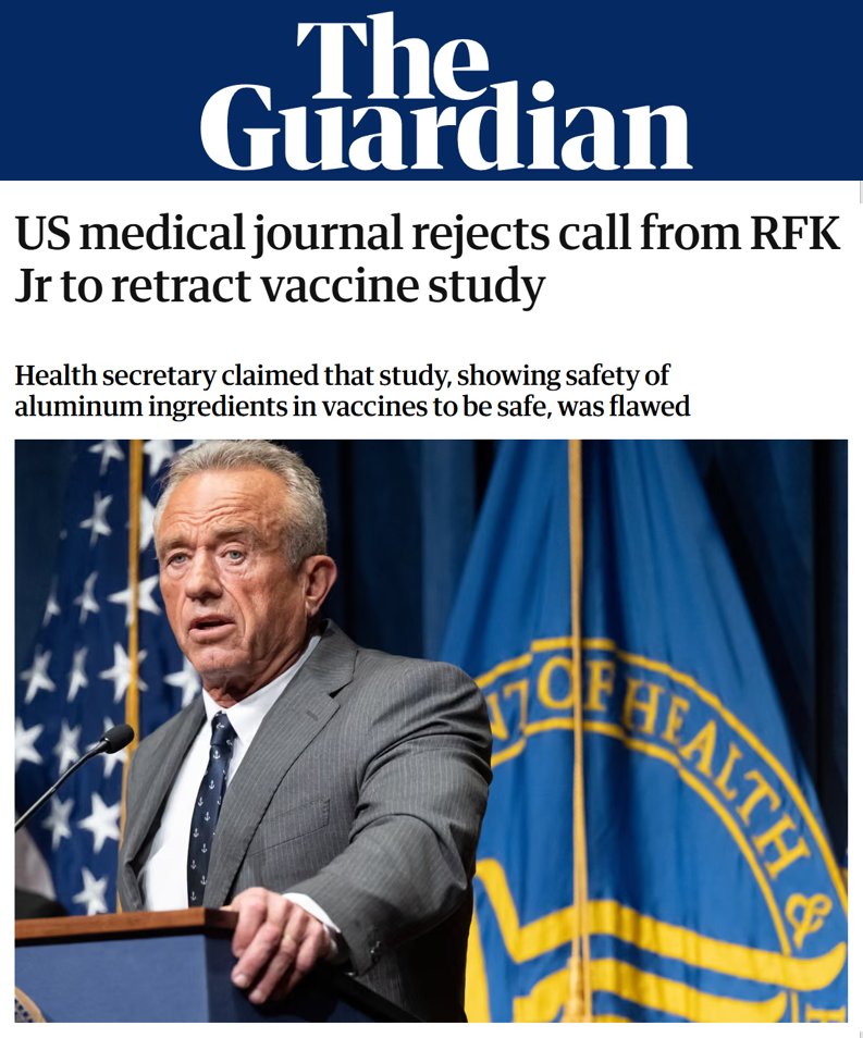 Ecco come i sovranisti provano a piegare la scienza ai loro programmi politici
👉Una delle più autorevoli riviste al mondo pubblica uno studio che esclude associazione tra alluminio nei #vaccini e rischi di #salute nei bambini
👉 #KennedyJr ha chiesto di ritirare lo studio