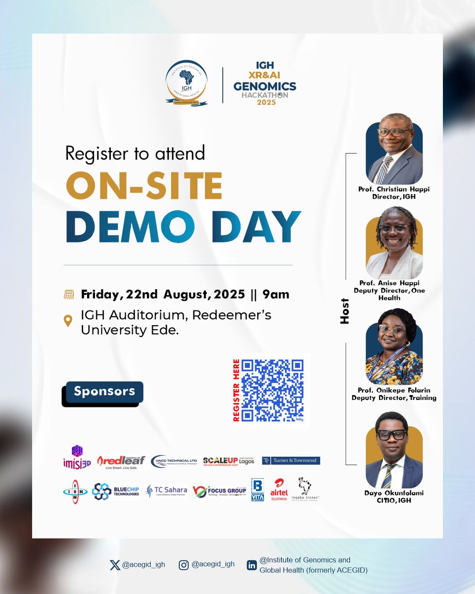 IGH XR &amp; AI Genomics Hackathon 2025 LIVE DEMO DAY is TOMORROW!

5 teams will showcase innovations with live XR- &amp; AI-powered genomic lab demos. 

Don’t miss it—register now:
docs.google.com/forms/d/e/1FAI…

#IGHHackathon2025 #Genomics #AI #Innovation #DemoDay